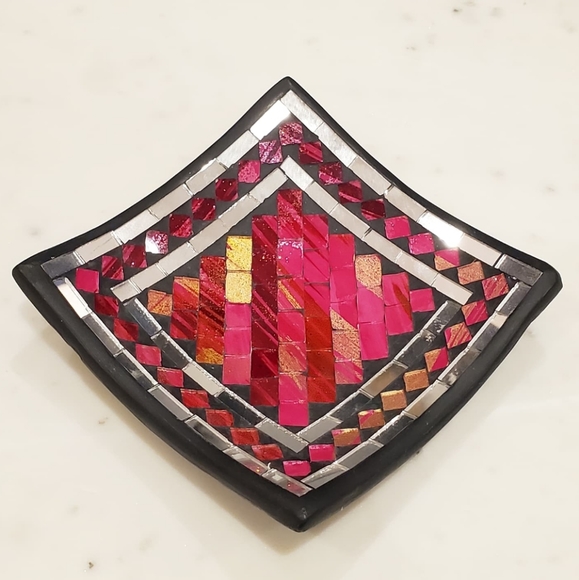 Unique Handmade Pink/Black/Silver/Gold Square Moisaic Dish - Picture 3 of 4
